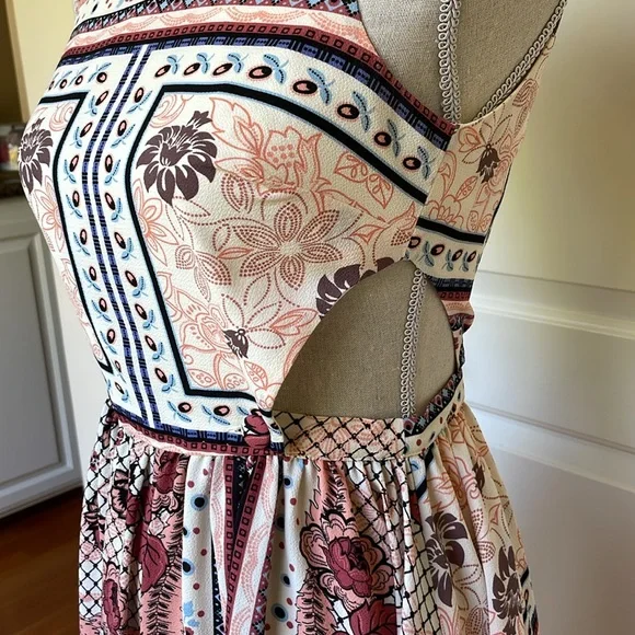 Topshop Copper Brown Cream Floral Patchwork Cut Out Flare Skater - Picture 3 of 5